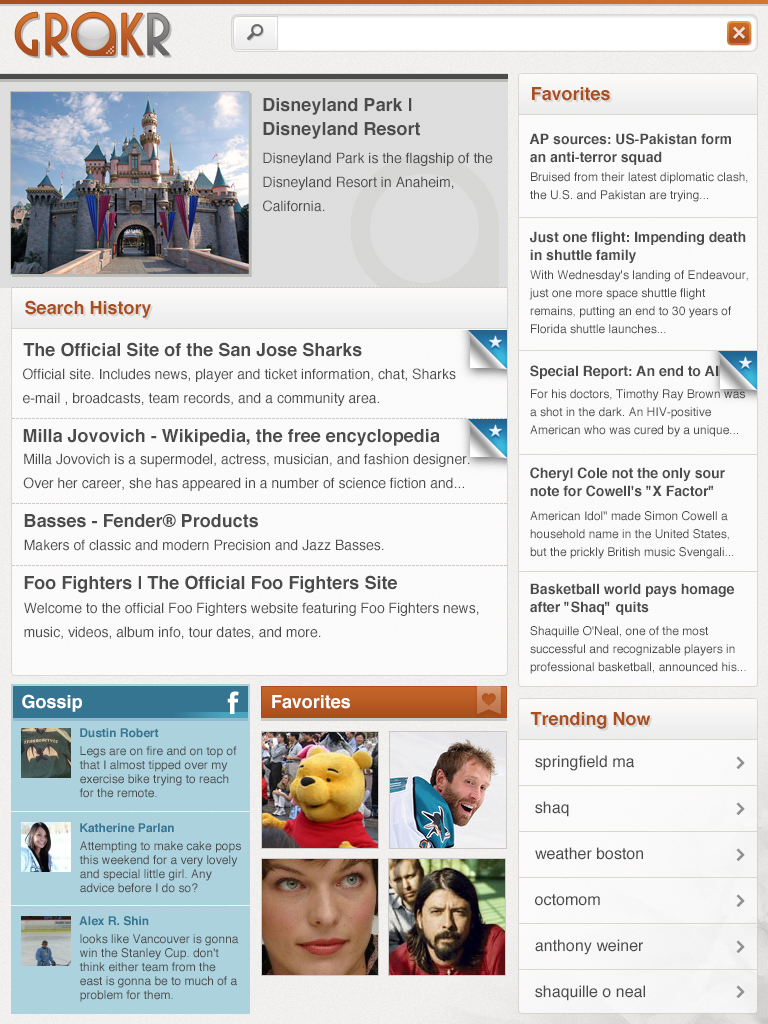 Grokr iPad iOS App Home Screen